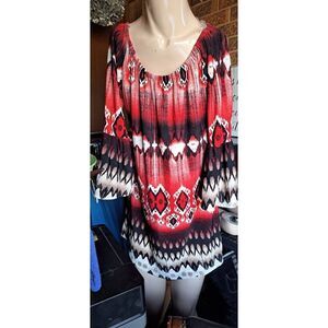 New Womens Small Red & Black Top with Bell 3/4 Sleeves